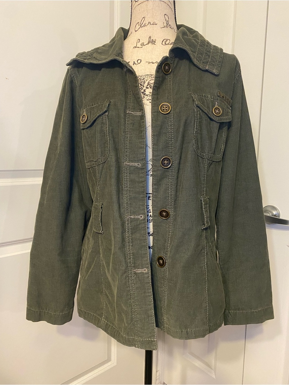 French Cuff Olive Green Button-Front Utility Jacket
